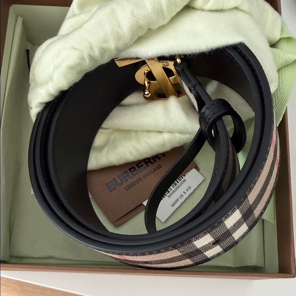 Burberry Black and Tan Checkered Belt